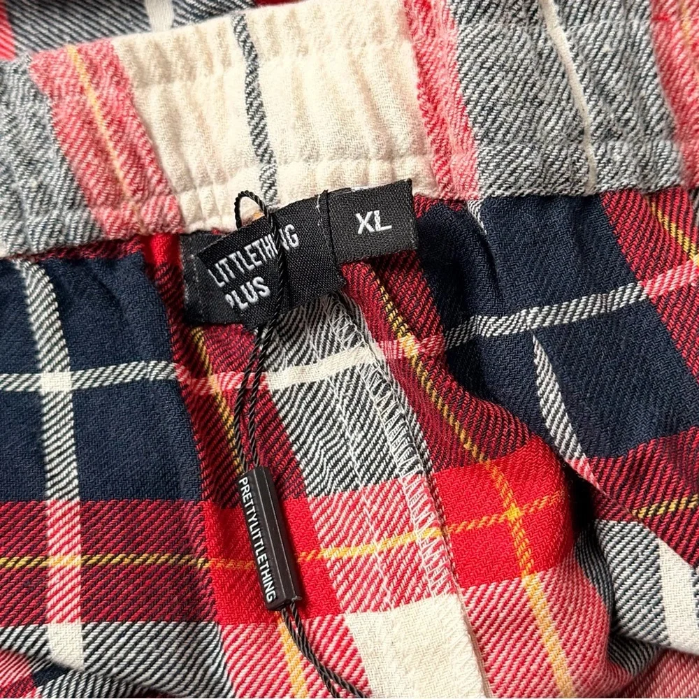 NWT PRETTYLITTLETHING Navy Plus Checked Long Pyjama Trouser